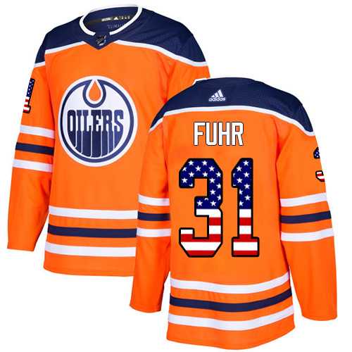 Men's Adidas Edmonton Oilers #31 Grant Fuhr Orange Home Authentic USA Flag Stitched NHL Jersey