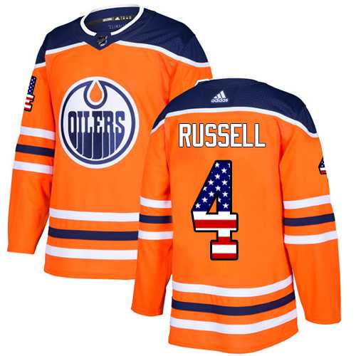 Men's Adidas Edmonton Oilers #4 Kris Russell Orange Home Authentic USA Flag Stitched NHL Jersey