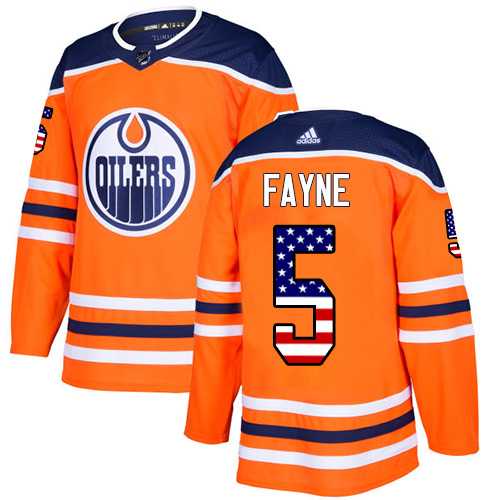 Men's Adidas Edmonton Oilers #5 Mark Fayne Orange Home Authentic USA Flag Stitched NHL Jersey