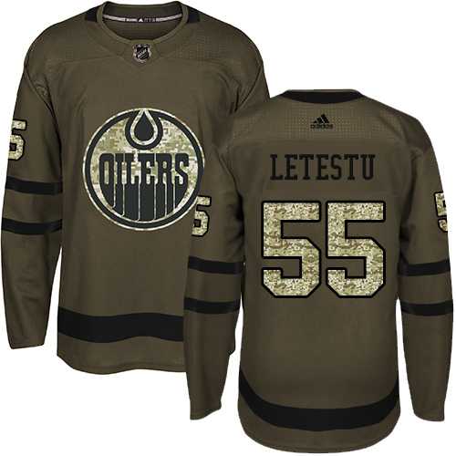 Men's Adidas Edmonton Oilers #55 Mark Letestu Green Salute to Service Stitched NHL Jersey