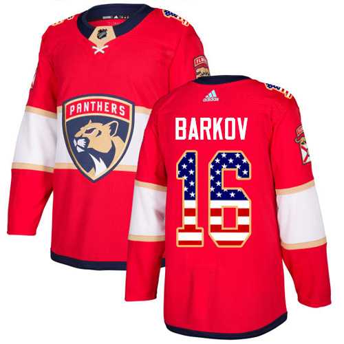 Men's Adidas Florida Panthers #16 Aleksander Barkov Red Home Authentic USA Flag Stitched NHL Jersey