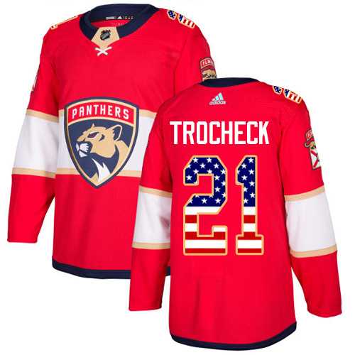 Men's Adidas Florida Panthers #21 Vincent Trocheck Red Home Authentic USA Flag Stitched NHL Jersey
