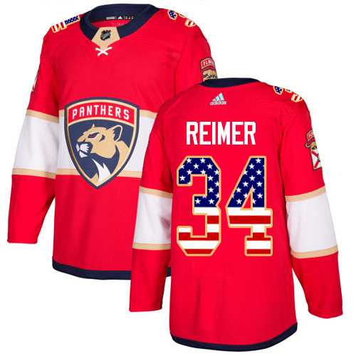 Men's Adidas Florida Panthers #34 James Reimer Red Home Authentic USA Flag Stitched NHL Jersey