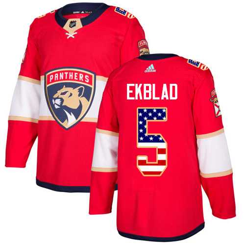 Men's Adidas Florida Panthers #5 Aaron Ekblad Red Home Authentic USA Flag Stitched NHL Jersey