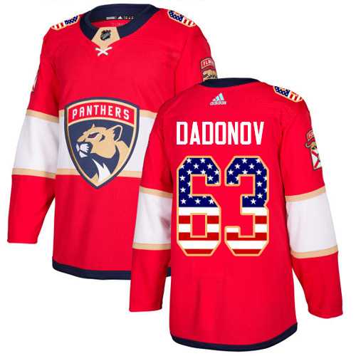 Men's Adidas Florida Panthers #63 Evgenii Dadonov Red Home Authentic USA Flag Stitched NHL Jersey