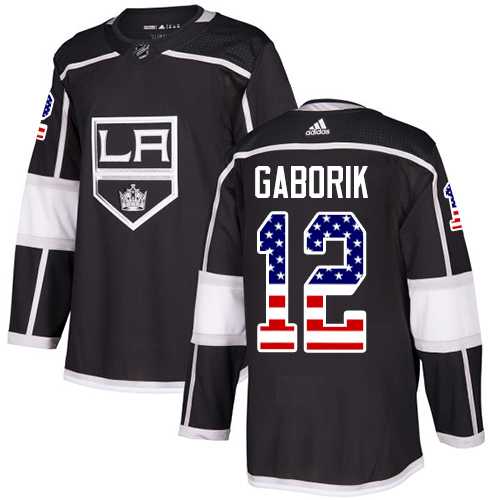 Men's Adidas Los Angeles Kings #12 Marian Gaborik Black Home Authentic USA Flag Stitched NHL Jersey