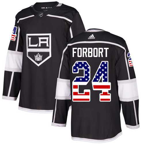 Men's Adidas Los Angeles Kings #24 Derek Forbort Black Home Authentic USA Flag Stitched NHL Jersey