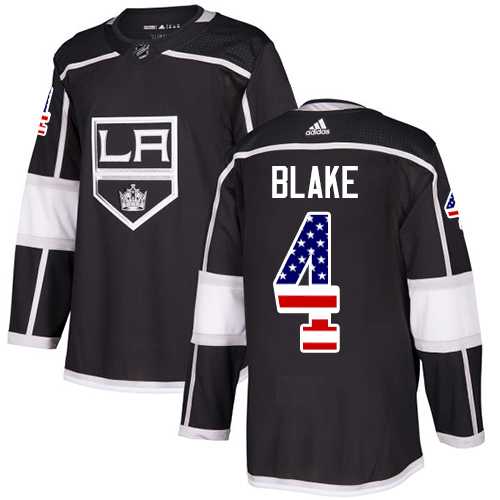 Men's Adidas Los Angeles Kings #4 Rob Blake Black Home Authentic USA Flag Stitched NHL Jersey