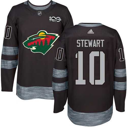 Men's Adidas Minnesota Wild #10 Chris Stewart Black 1917-2017 100th Anniversary Stitched NHL Jersey