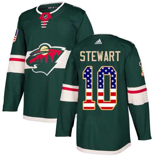 Men's Adidas Minnesota Wild #10 Chris Stewart Green Home Authentic USA Flag Stitched NHL Jersey