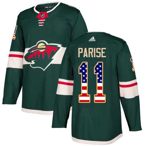 Men's Adidas Minnesota Wild #11 Zach Parise Green Home Authentic USA Flag Stitched NHL Jersey
