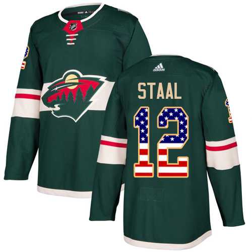 Men's Adidas Minnesota Wild #12 Eric Staal Green Home Authentic USA Flag Stitched NHL Jersey