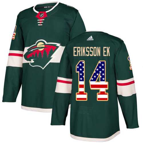 Men's Adidas Minnesota Wild #14 Joel Eriksson Ek Green Home Authentic USA Flag Stitched NHL Jersey