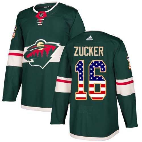 Men's Adidas Minnesota Wild #16 Jason Zucker Green Home Authentic USA Flag Stitched NHL Jersey