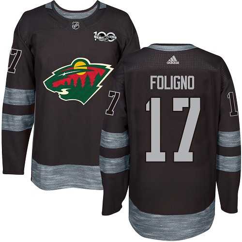 Men's Adidas Minnesota Wild #17 Marcus Foligno Black 1917-2017 100th Anniversary Stitched NHL Jersey