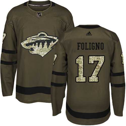 Men's Adidas Minnesota Wild #17 Marcus Foligno Green Salute to Service Stitched NHL