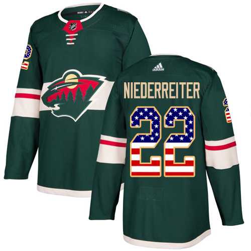 Men's Adidas Minnesota Wild #22 Nino Niederreiter Green Home Authentic USA Flag Stitched NHL Jersey