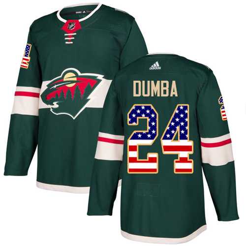 Men's Adidas Minnesota Wild #24 Matt Dumba Green Home Authentic USA Flag Stitched NHL Jersey