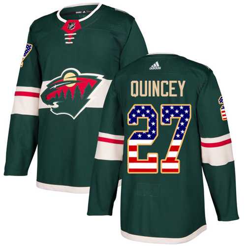 Men's Adidas Minnesota Wild #27 Kyle Quincey Green Home Authentic USA Flag Stitched NHL Jersey