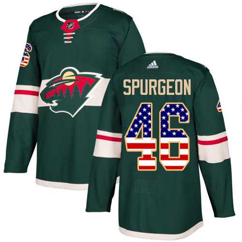 Men's Adidas Minnesota Wild #46 Jared Spurgeon Green Home Authentic USA Flag Stitched NHL Jersey