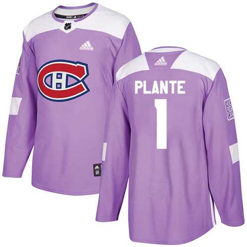 Men's Adidas Montreal Canadiens #1 Jacques Plante Purple Authentic Fights Cancer Stitched NHL
