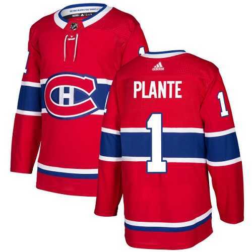 Men's Adidas Montreal Canadiens #1 Jacques Plante Red Home Authentic Stitched NHL Jersey