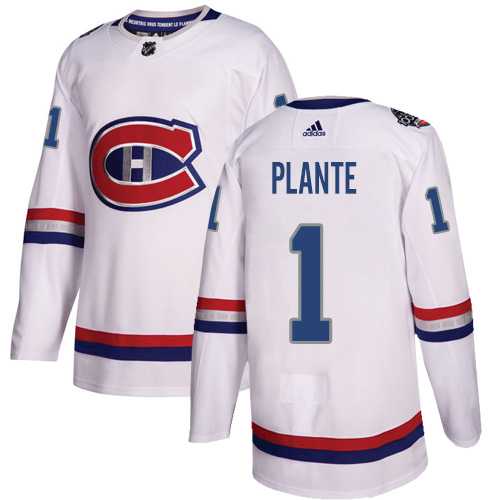 Men's Adidas Montreal Canadiens #1 Jacques Plante White Authentic 2017 100 Classic Stitched NHL Jersey