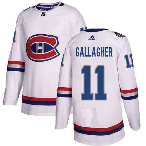 Men's Adidas Montreal Canadiens #11 Brendan Gallagher White Authentic 2017 100 Classic Stitched NHL Jersey