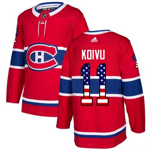 Men's Adidas Montreal Canadiens #11 Saku Koivu Red Home Authentic USA Flag Stitched NHL Jersey