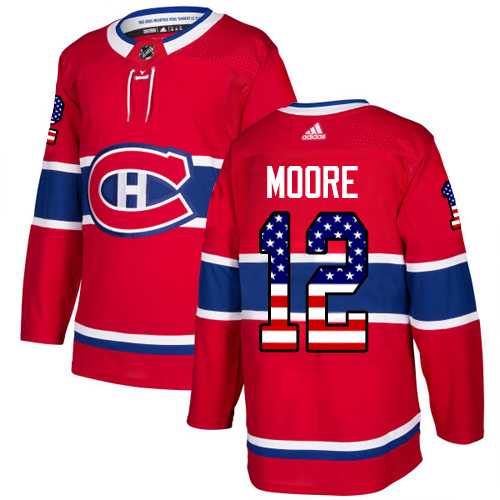 Men's Adidas Montreal Canadiens #12 Dickie Moore Red Home Authentic USA Flag Stitched NHL Jersey