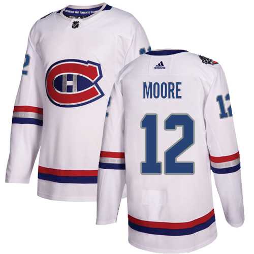Men's Adidas Montreal Canadiens #12 Dickie Moore White Authentic 2017 100 Classic Stitched NHL Jersey