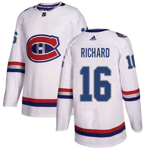 Men's Adidas Montreal Canadiens #16 Henri Richard White Authentic 2017 100 Classic Stitched NHL Jersey