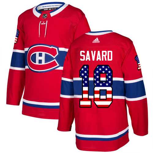 Men's Adidas Montreal Canadiens #18 Serge Savard Red Home Authentic USA Flag Stitched NHL Jersey