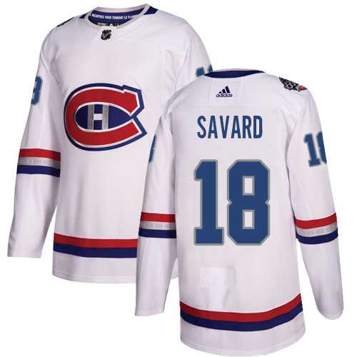 Men's Adidas Montreal Canadiens #18 Serge Savard White Authentic 2017 100 Classic Stitched NHL Jersey