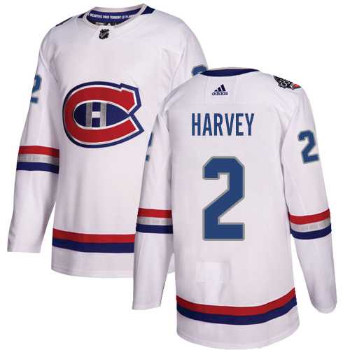Men's Adidas Montreal Canadiens #2 Doug Harvey White Authentic 2017 100 Classic Stitched NHL Jersey