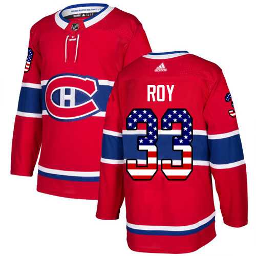 Men's Adidas Montreal Canadiens #33 Patrick Roy Red Home Authentic USA Flag Stitched NHL Jersey