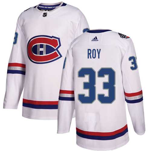 Men's Adidas Montreal Canadiens #33 Patrick Roy White Authentic 2017 100 Classic Stitched NHL Jersey