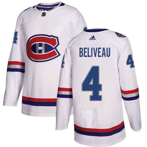 Men's Adidas Montreal Canadiens #4 Jean Beliveau White Authentic 2017 100 Classic Stitched NHL Jersey