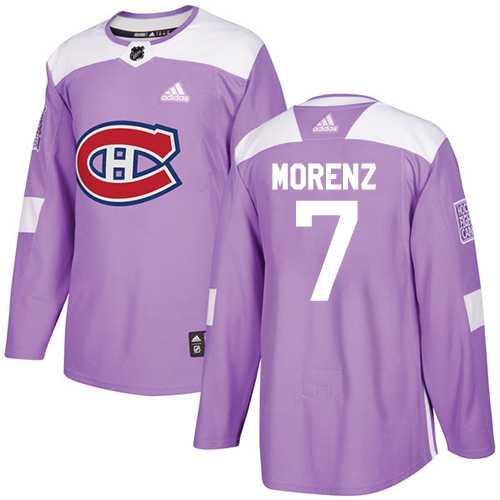 Men's Adidas Montreal Canadiens #7 Howie Morenz Purple Authentic Fights Cancer Stitched NHL