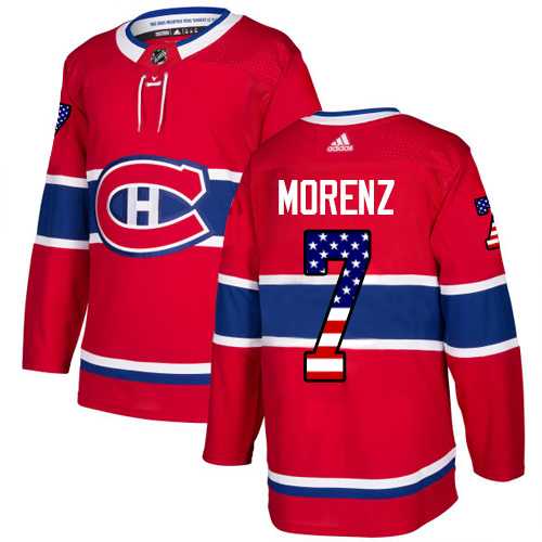 Men's Adidas Montreal Canadiens #7 Howie Morenz Red Home Authentic USA Flag Stitched NHL Jersey