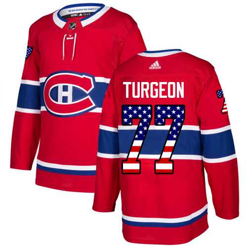 Men's Adidas Montreal Canadiens #77 Pierre Turgeon Red Home Authentic USA Flag Stitched NHL Jersey
