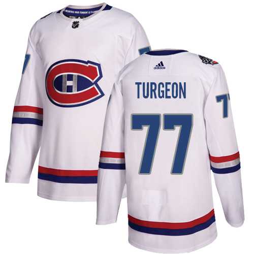 Men's Adidas Montreal Canadiens #77 Pierre Turgeon White Authentic 2017 100 Classic Stitched NHL Jersey