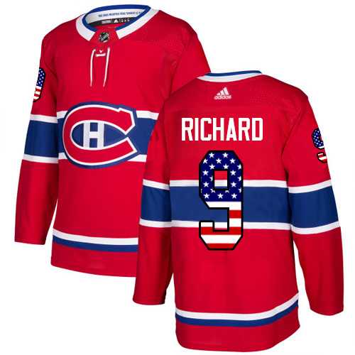 Men's Adidas Montreal Canadiens #9 Maurice Richard Red Home Authentic USA Flag Stitched NHL Jersey