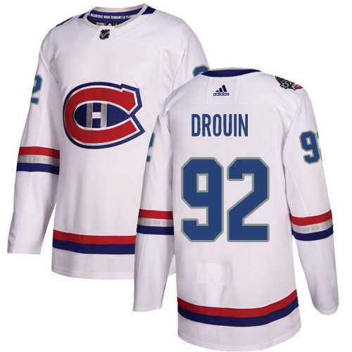 Men's Adidas Montreal Canadiens #92 Jonathan Drouin White Authentic 2017 100 Classic Stitched NHL Jersey