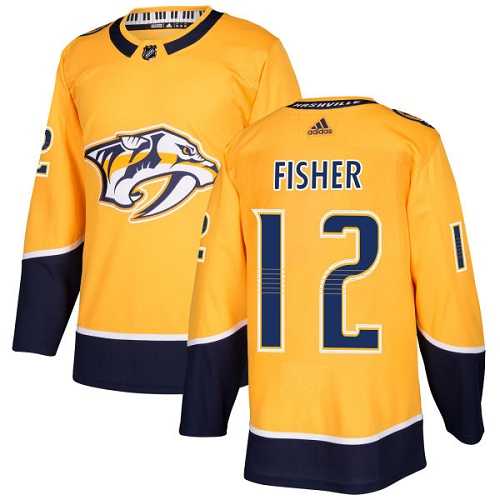 Men's Adidas Nashville Predators #12 Mike Fisher Yellow Home Authentic Stitched NHL Jersey