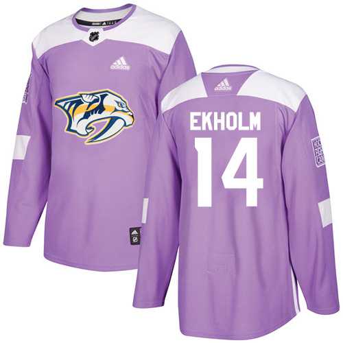 Men's Adidas Nashville Predators #14 Mattias Ekholm Purple Authentic Fights Cancer Stitched NHL