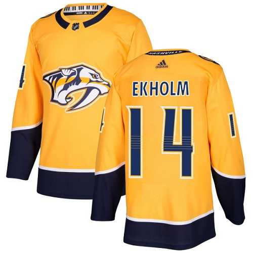 Men's Adidas Nashville Predators #14 Mattias Ekholm Yellow Home Authentic Stitched NHL Jersey