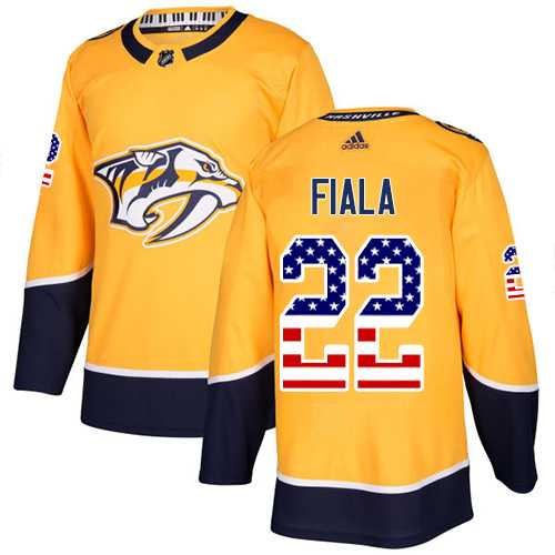 Men's Adidas Nashville Predators #22 Kevin Fiala Yellow Home Authentic USA Flag Stitched NHL Jersey