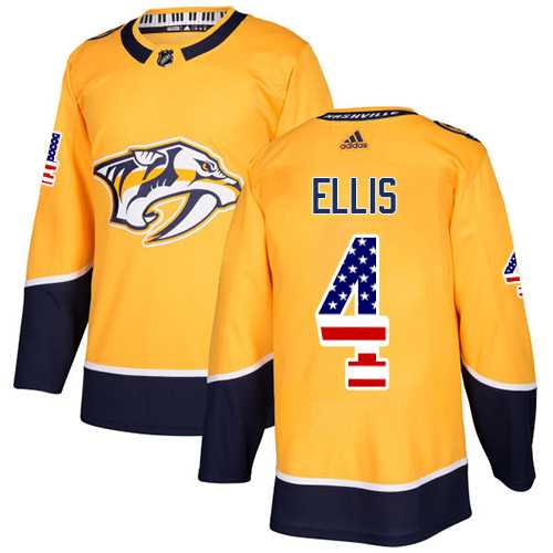 Men's Adidas Nashville Predators #4 Ryan Ellis Yellow Home Authentic USA Flag Stitched NHL Jersey