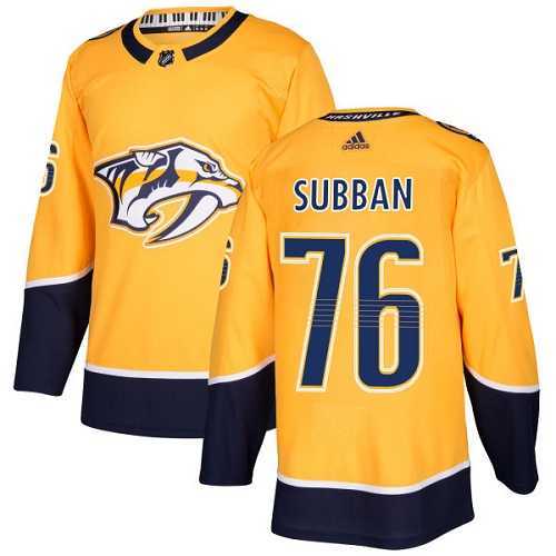 Men's Adidas Nashville Predators #76 P.K Subban Yellow Home Authentic Stitched NHL Jersey